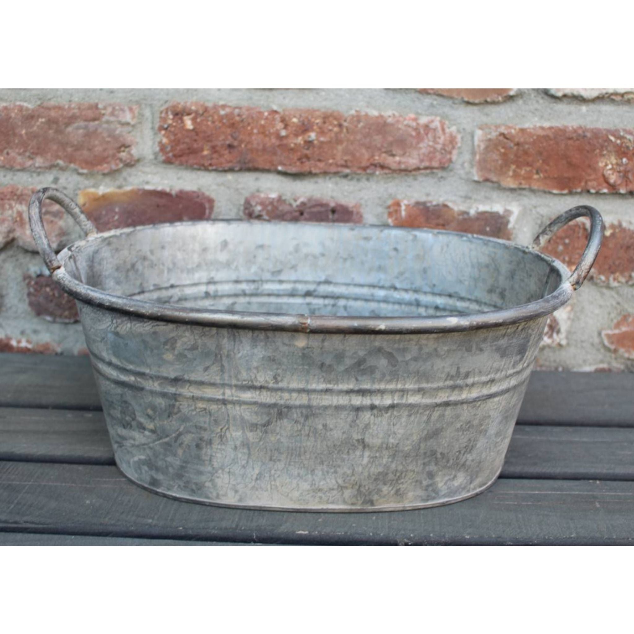 Zink Pflanzkübel oval mit Griffen Vintage 35cm
