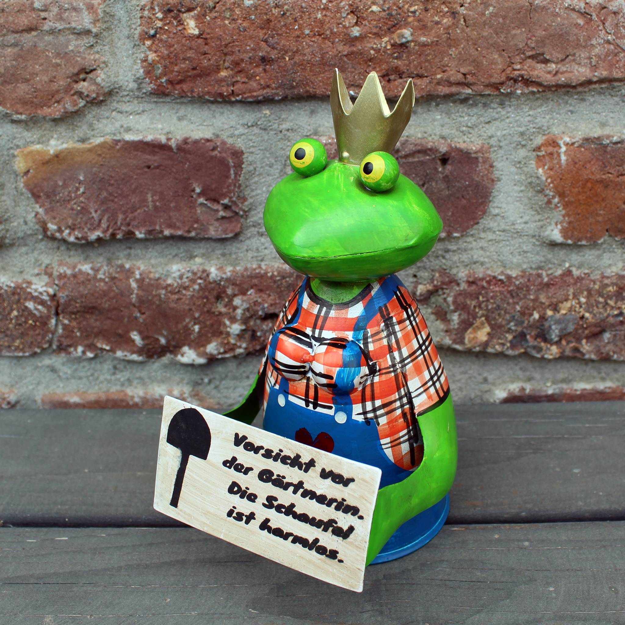 Zaunhocker Frosch Gärtnerin Metall handbemalt Figur 21,5 cm