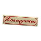 Emaille Schild Rosengarten Vintage Creme-Rot 30x8 cm