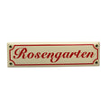 Emaille Schild Rosengarten Vintage Creme-Rot 30x8 cm