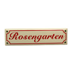 Emaille Schild Rosengarten Vintage Creme-Rot 30x8 cm