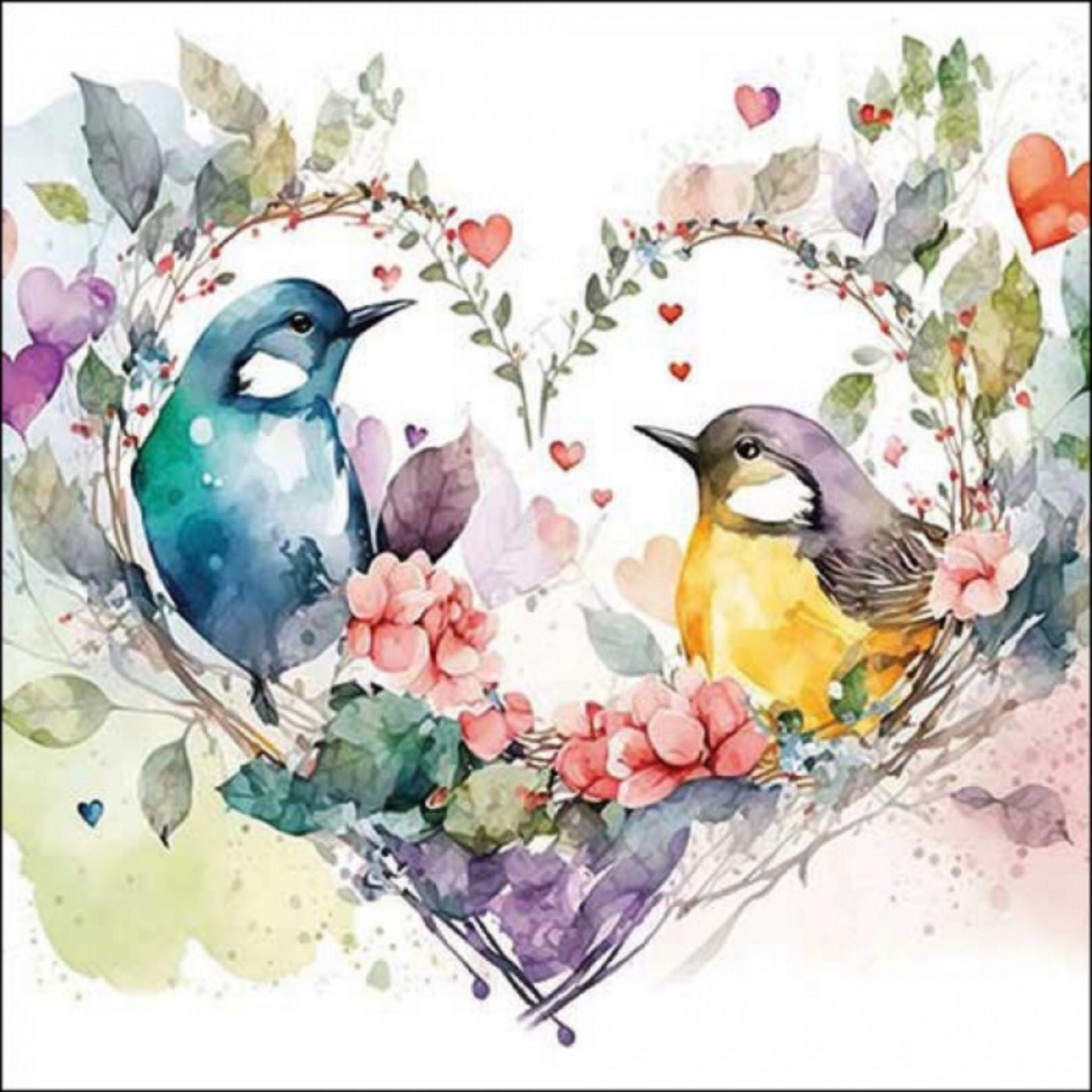 20 Servietten Loving birds Tischdeko romantisch Vögel