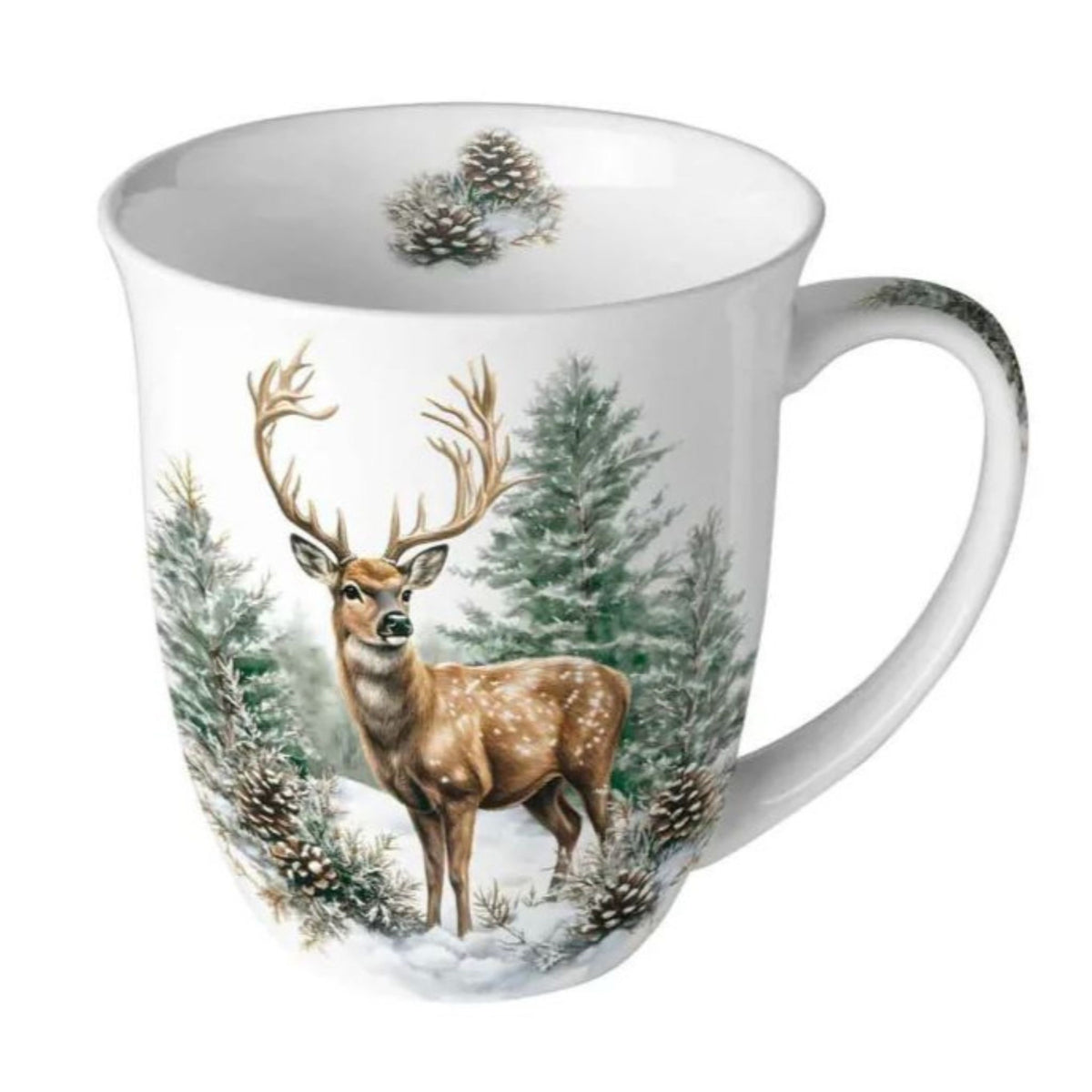 Porzellan Tasse Hirsch im Winterwald 0,4 L
