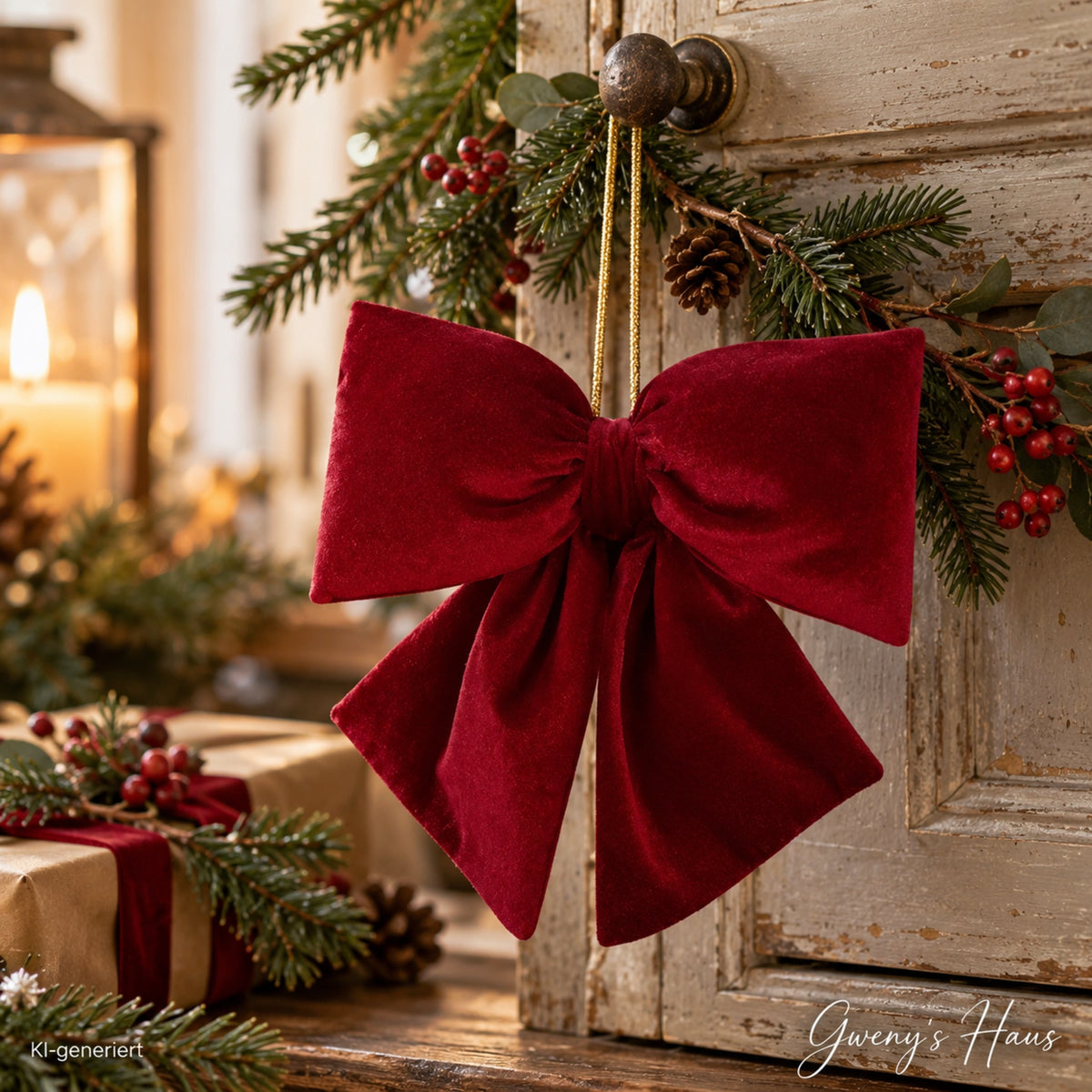 Dekoschleife Weihnachten Bordeauxrot Samtoptik 20 cm