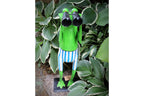 Gartenfigur Frosch Spanner Badehose blau