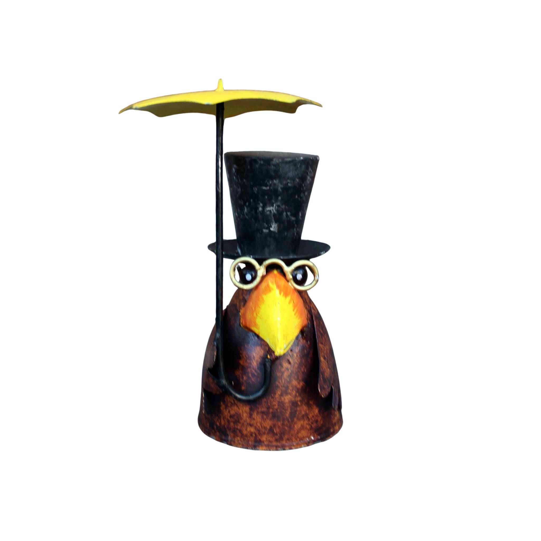 Rabe Zaunhocker mit Schirm Metallfigur Landhaus-Stil 17cm