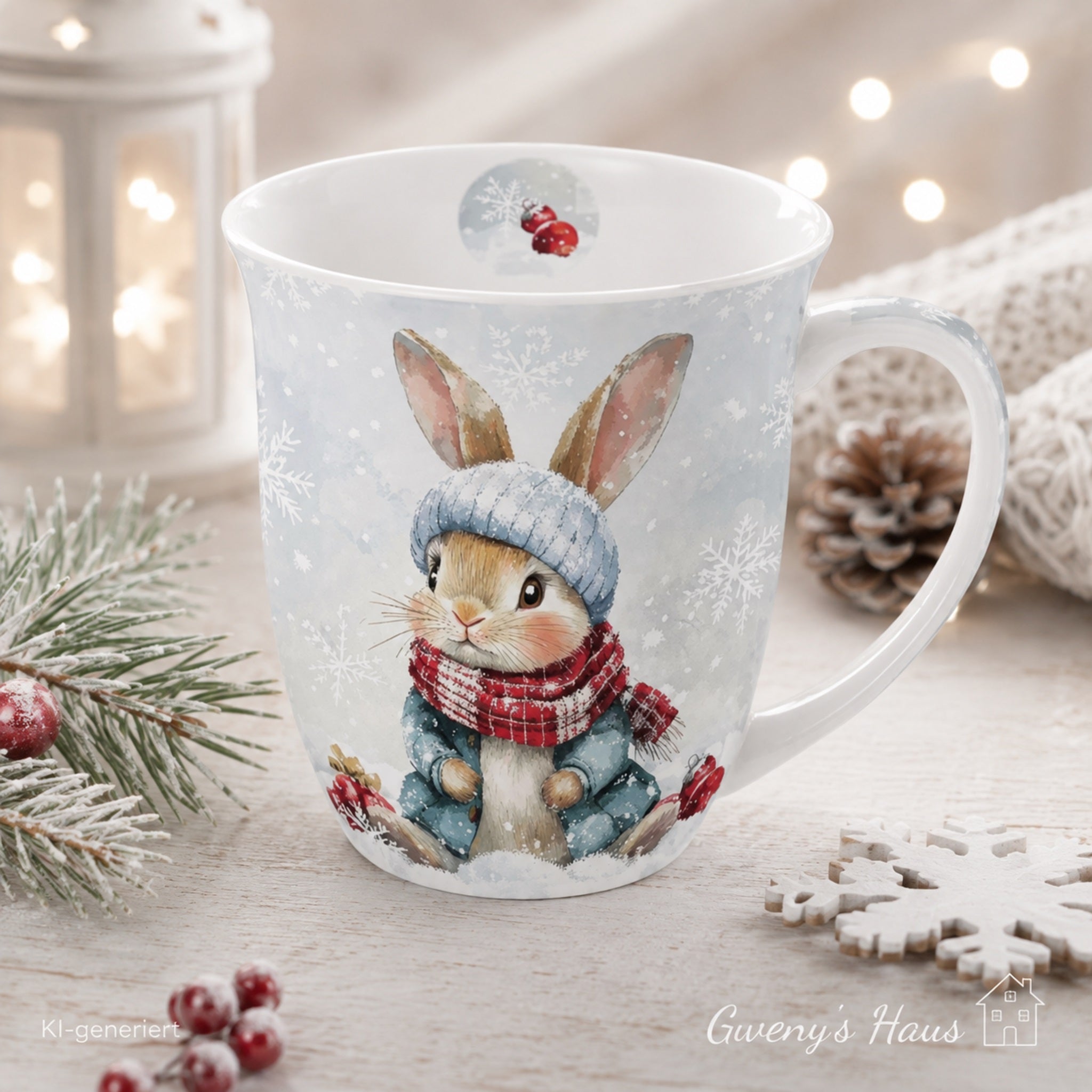 Porzellan Tasse Bugsy Winter Hase Landhausstil 0,4L