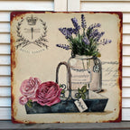 Nostalgie Blechschild Lavendel Rosen Vintage Libelle 30x30cm
