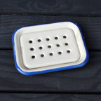 Emaille Seifenschale Creme Blau im Nostalgie-Stil 2-tlg.