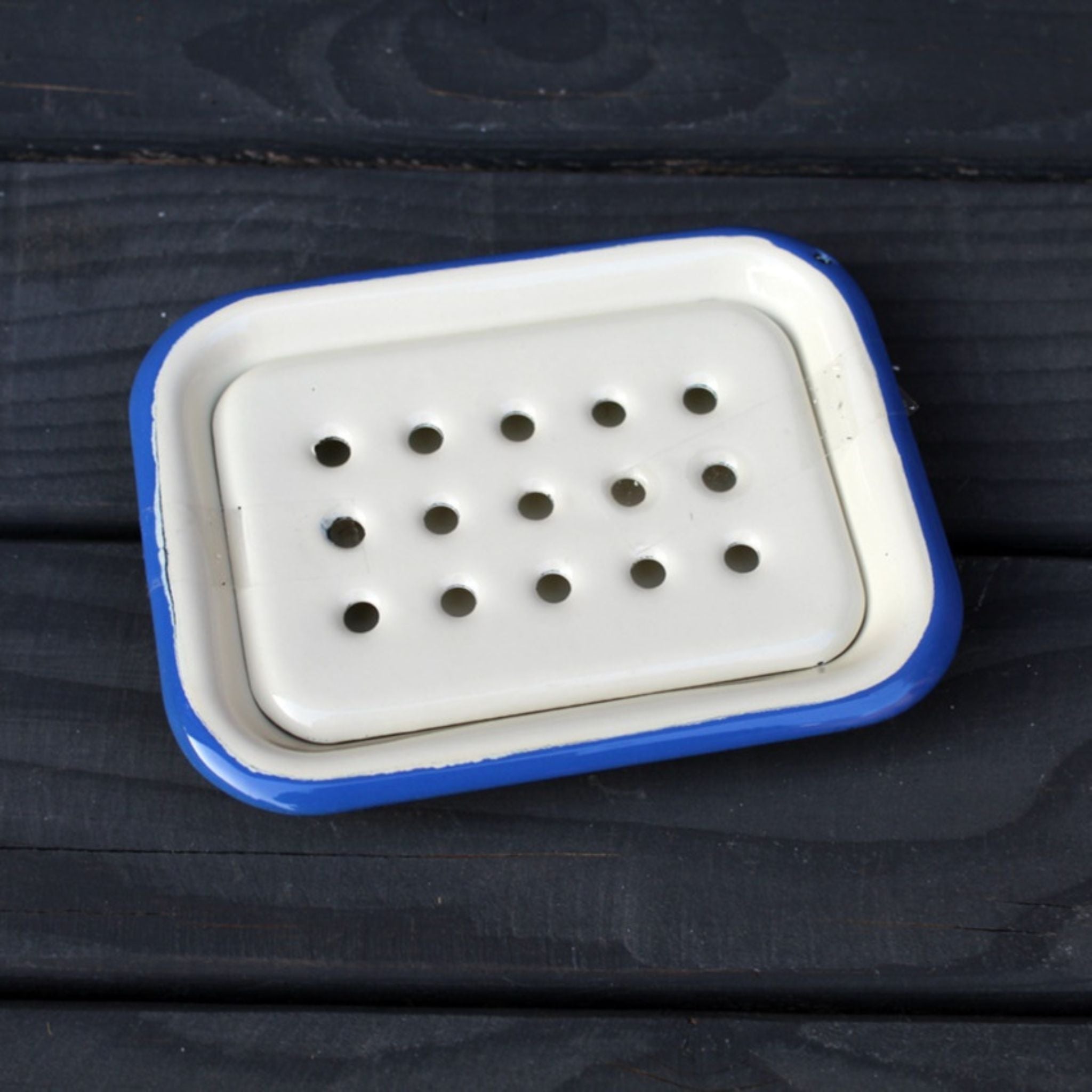 Emaille Seifenschale Creme Blau im Nostalgie-Stil 2-tlg.