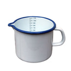 Emaille Milchtopf Weiß Blau 1L mit Skala im Vintage-Stil