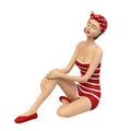 Badefrau Dekofigur sitzend Retro-Stil Rot-Weiß gestreift 17,5 cm