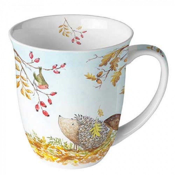 Porzellan Tasse Igel und Rotkehlchen Landhaus 0,4L