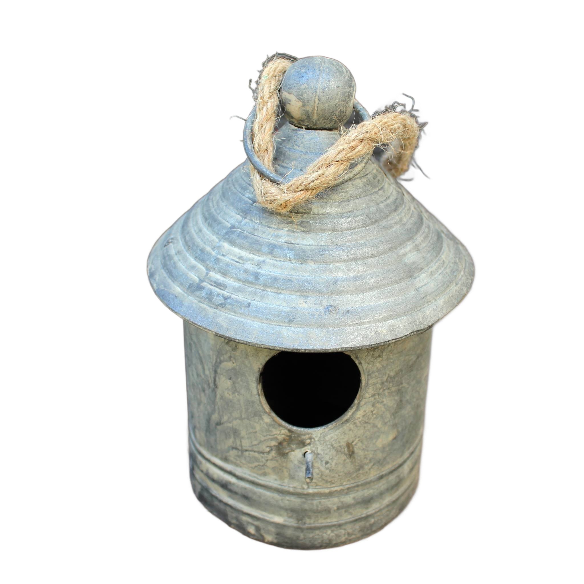Zink Vogelhaus Rund Rustikal Vintage-Stil H22 cm