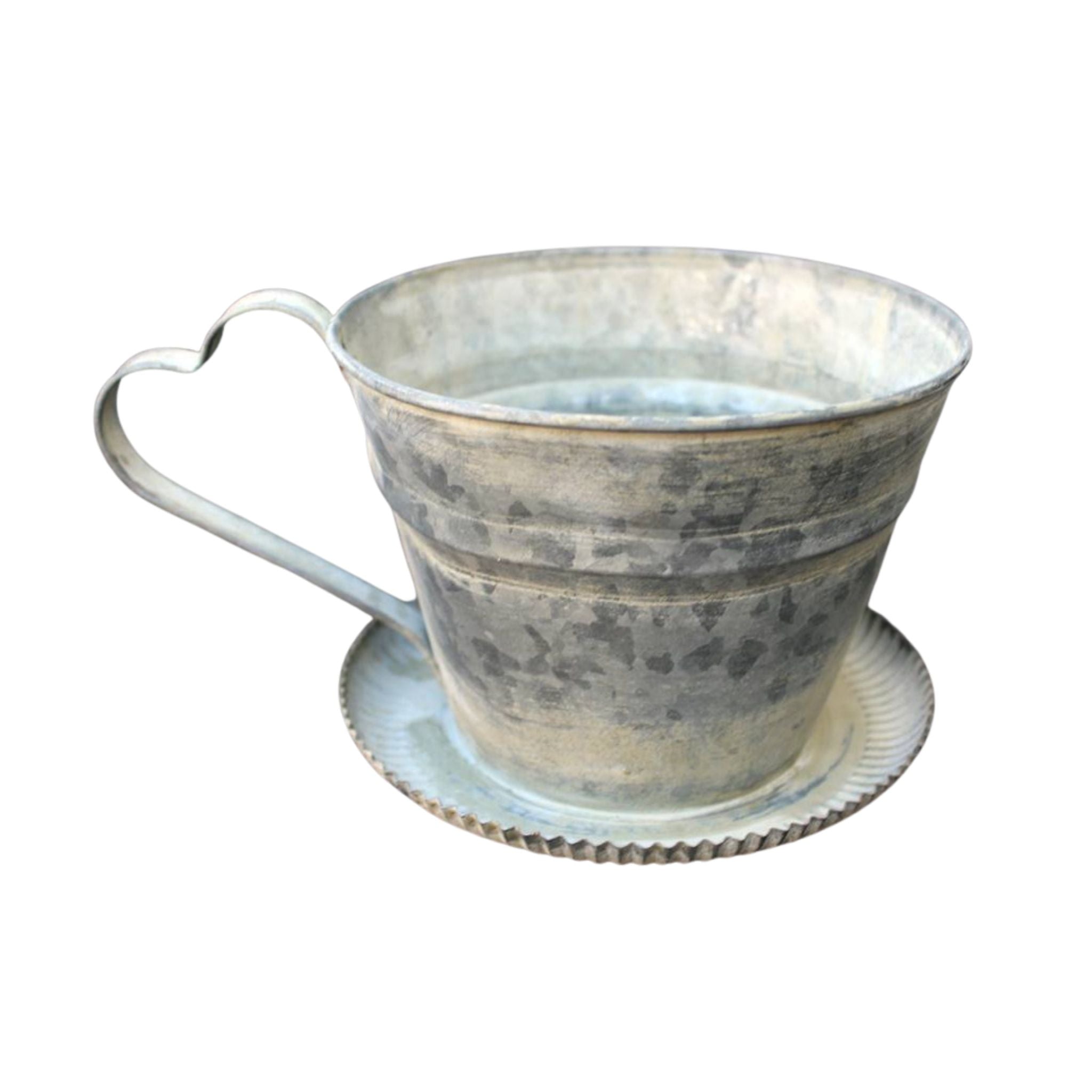 Pflanztasse Metall Zink-Optik Herz-Henkel 20cm