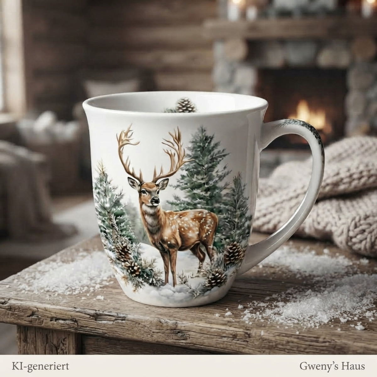 Porzellan Tasse Hirsch im Winterwald 0,4 L