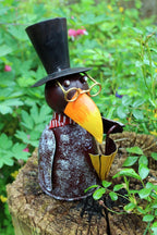 Zaunhocker Rabe mit Schirm Gartenfigur