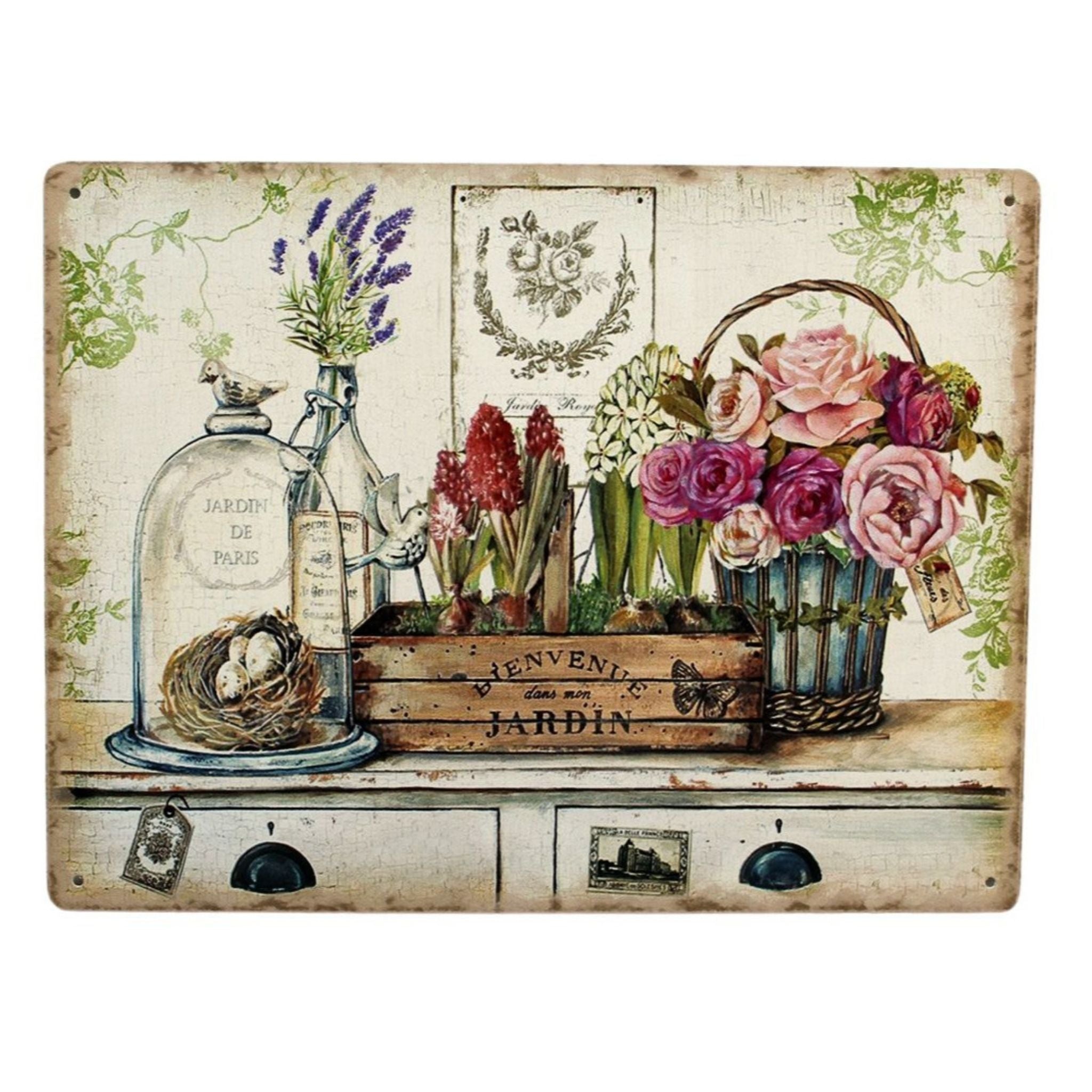 Shabby Blechschild Mon jardin Wanddeko 33 x 25 cm Vintage