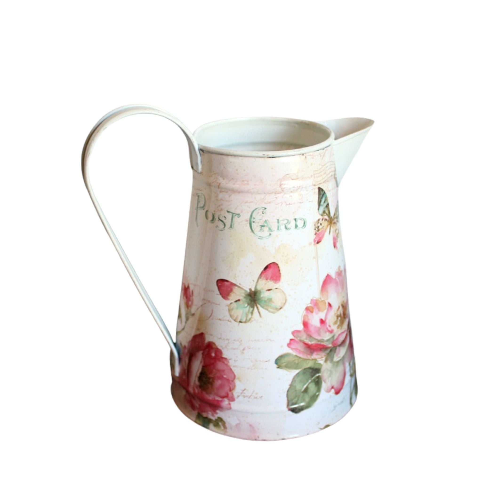Deko Kanne Blumen und Schmetterlinge Shabby H18cm