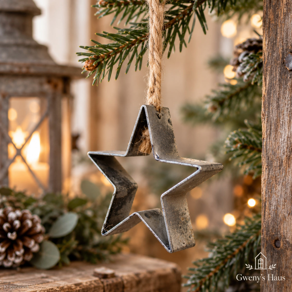 Christbaumschmuck Stern Metall im Vintage-Stil 6 cm