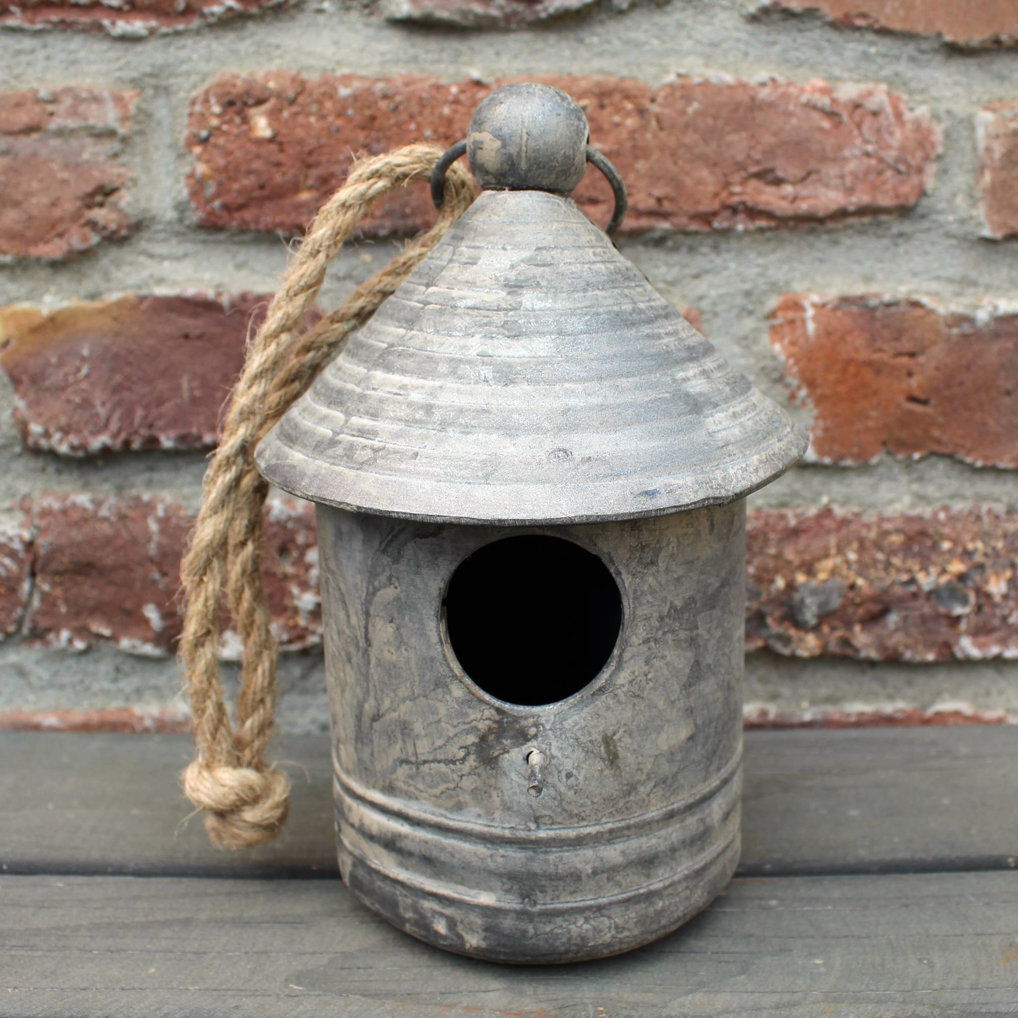 Zink Vogelhaus Rund Rustikal Vintage-Stil H22 cm
