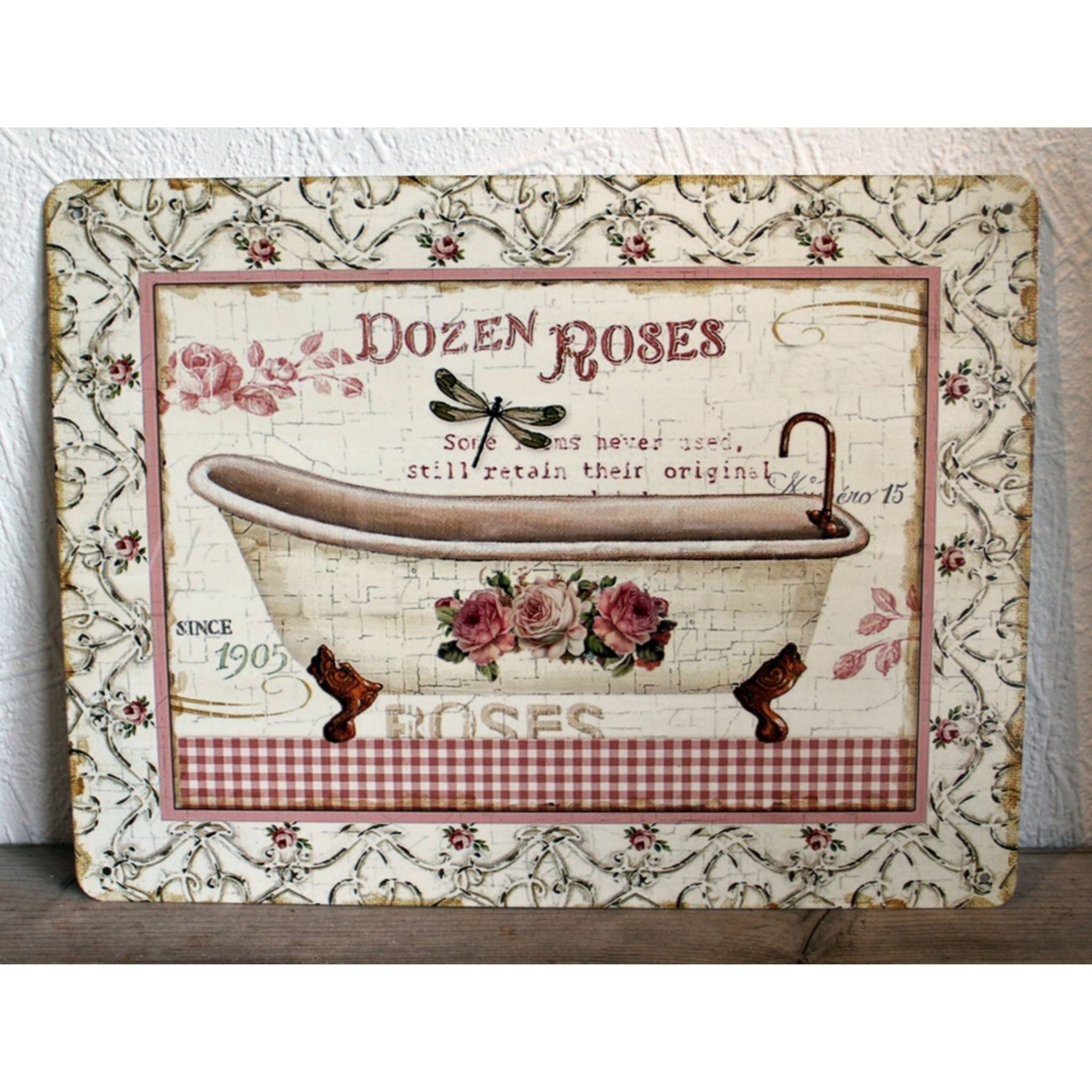 Shabby Blechschild Rosen Bad Vintage 33x25cm