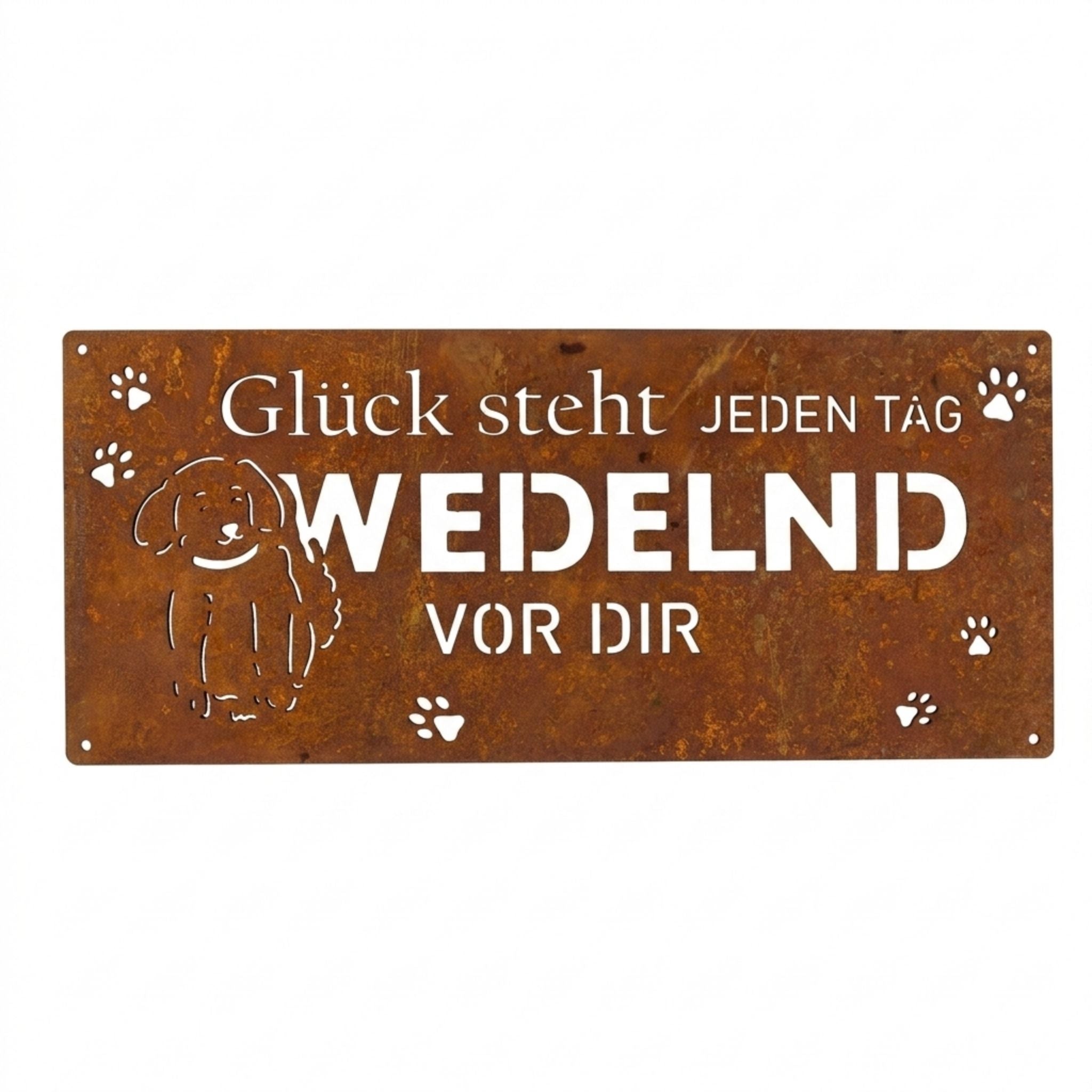 Rostschild Hund Glück steht wedelnd Garten 40cm
