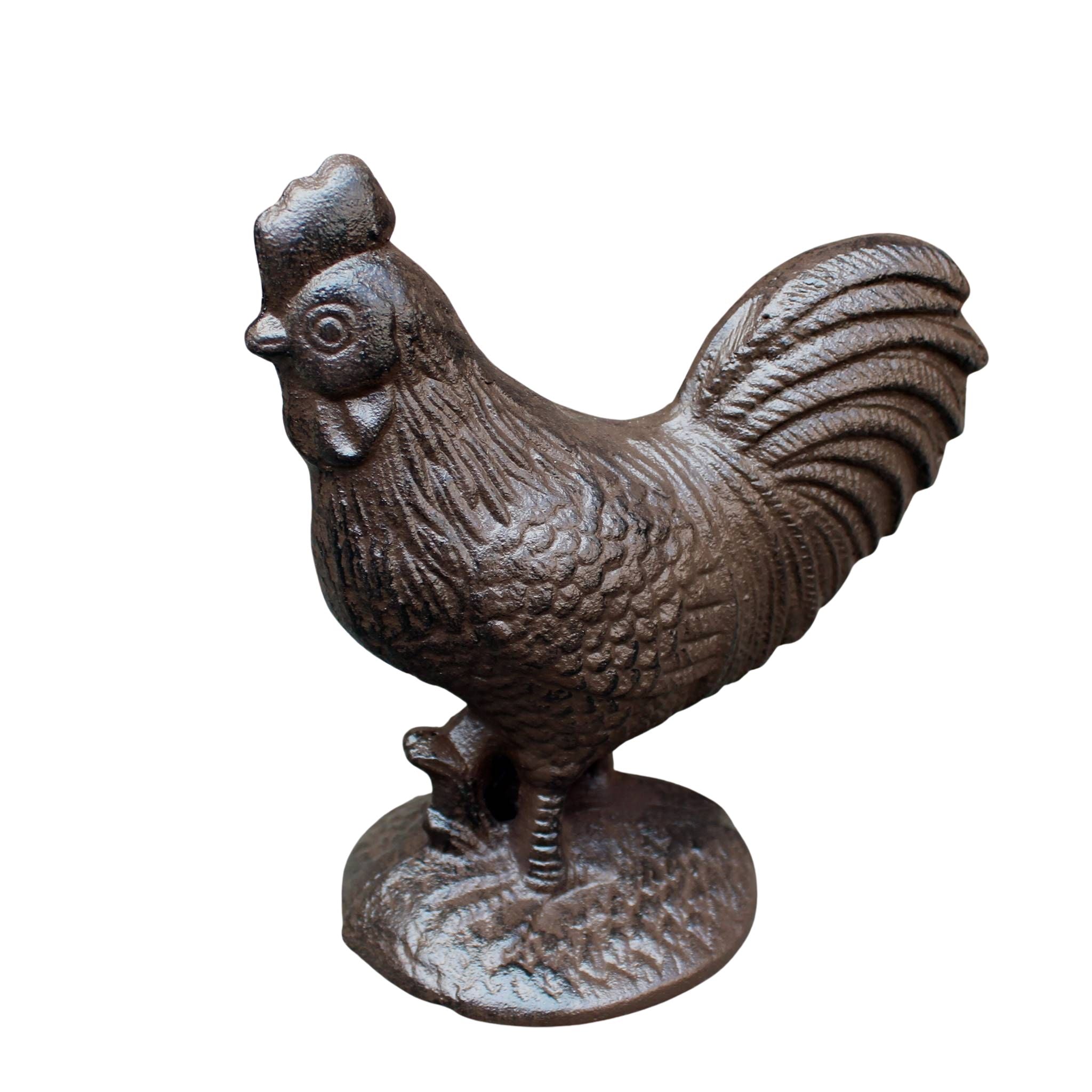 Hahn Gusseisen Antikbraun Schwere Gartenfigur H18cm