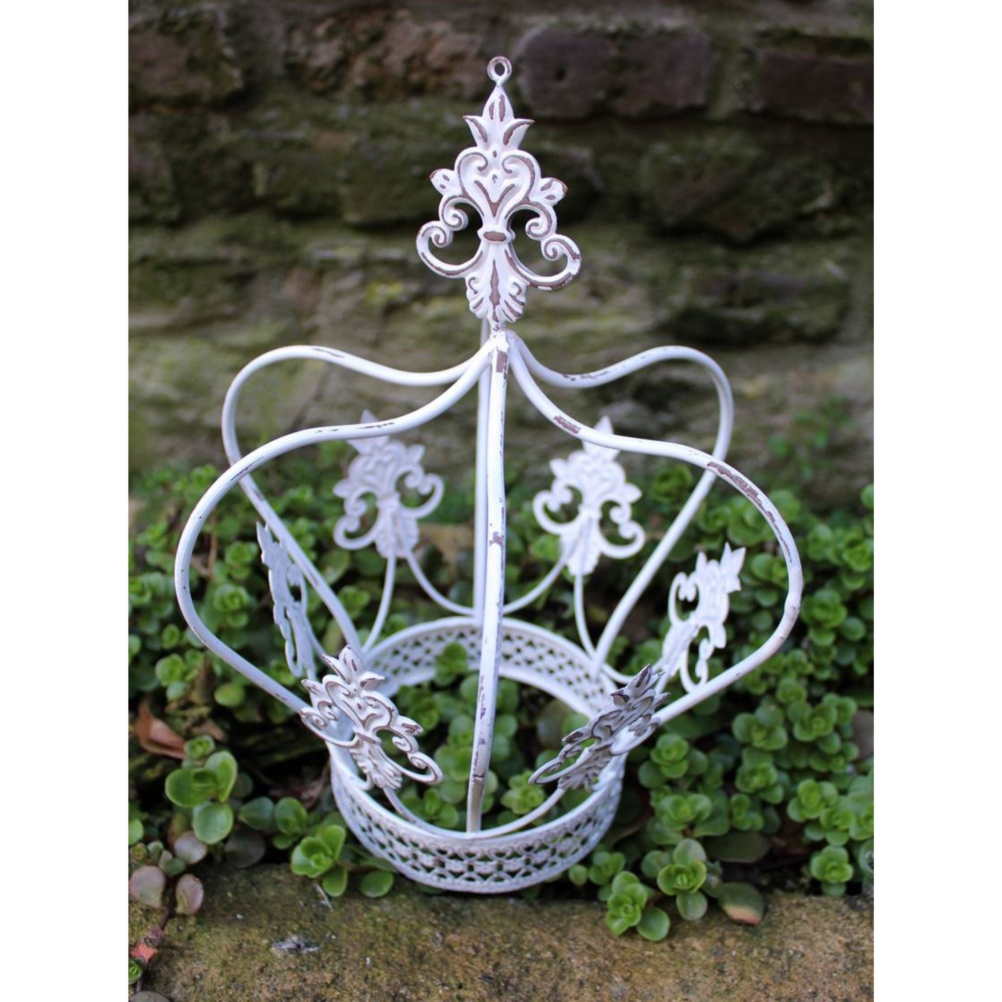 Shabby Pflanzkrone weiß Metall H27cm
