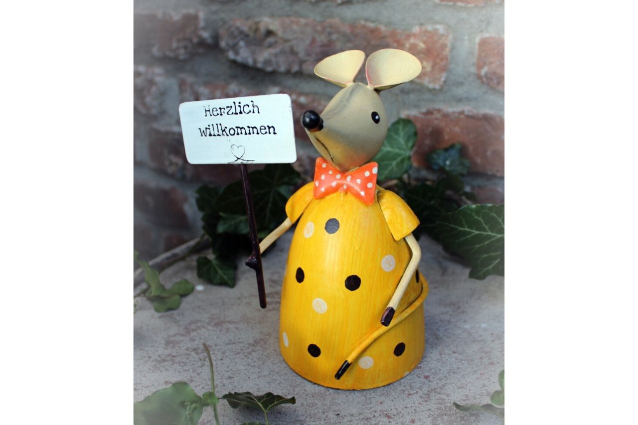 Gartenfigur Zaunhocker Maus Willkommen
