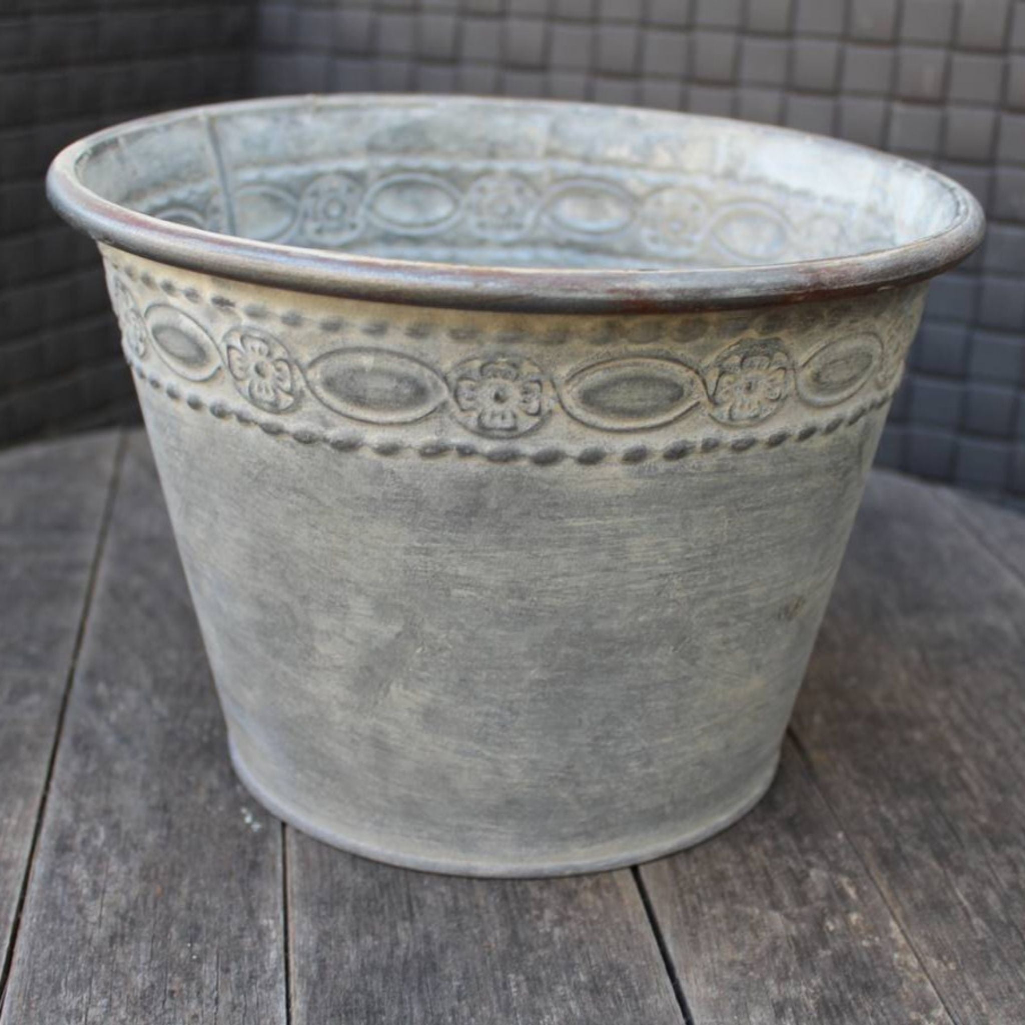 Zink Pflanzkübel Relief-Rand Vintage-Stil 22cm