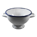 Nostalgischer Emaille Seiher in Weiß mit blauem Rand 21 cm