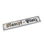 Emaille Schild Mampf-Platz Weiß Schwarz 40x8cm