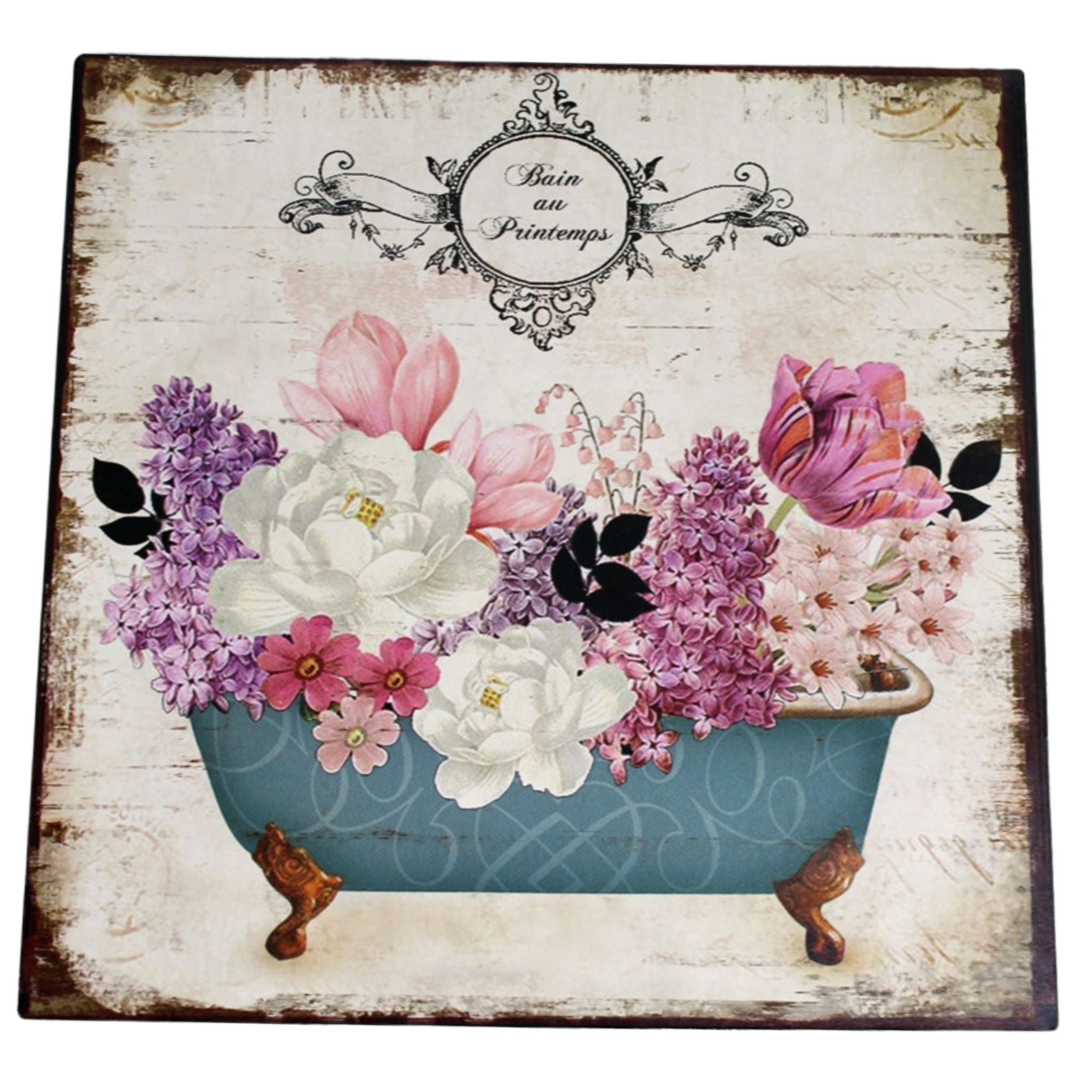 Shabby Blechschild Blumen Bad Dekoschild