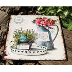 Metallschild Nostalgie Kanne Rosen Wandbild