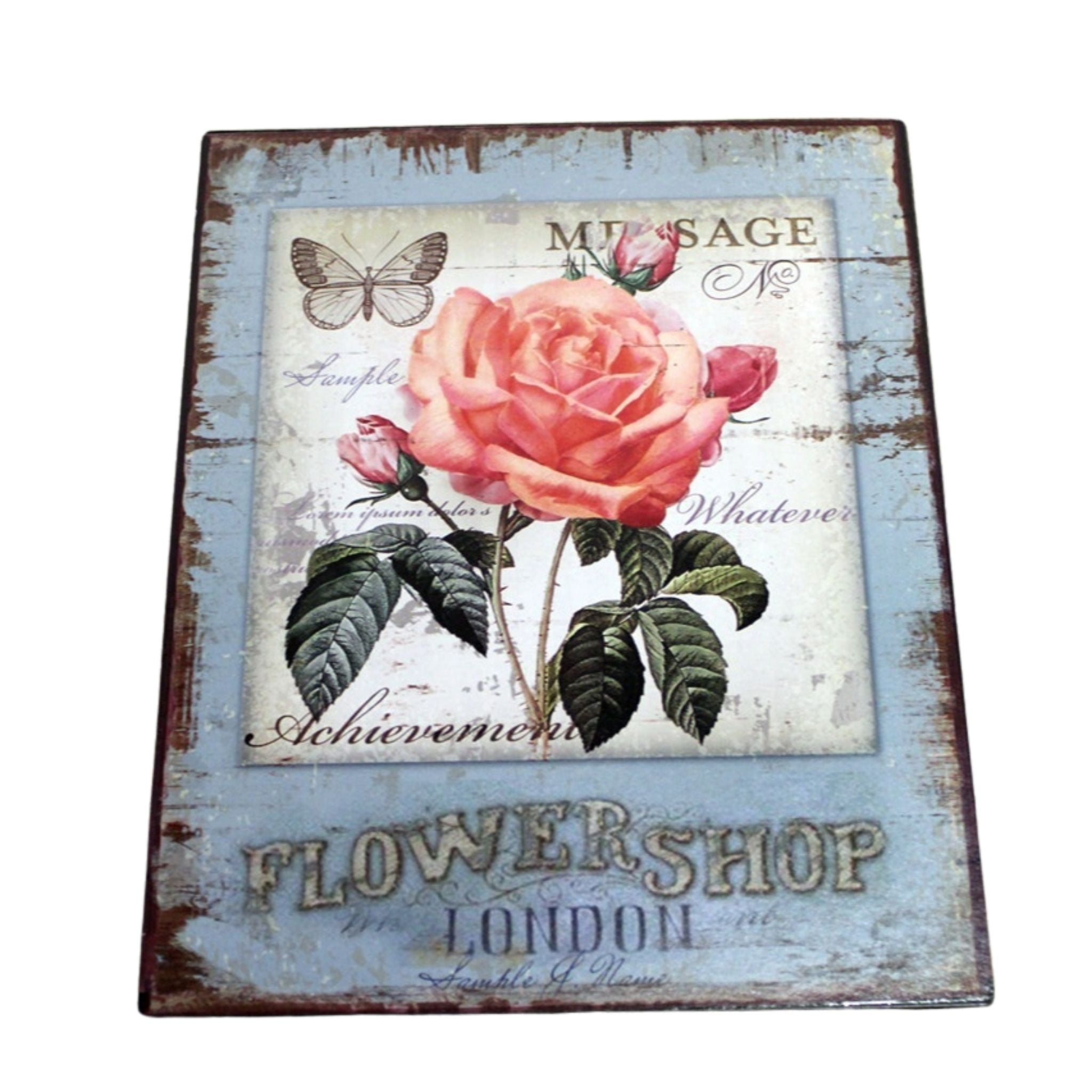 Shabby Blechschild Flowershop London Dekoschild Vintage