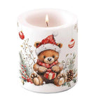 Kerze groß Teddybär mit Geschenk 10 cm