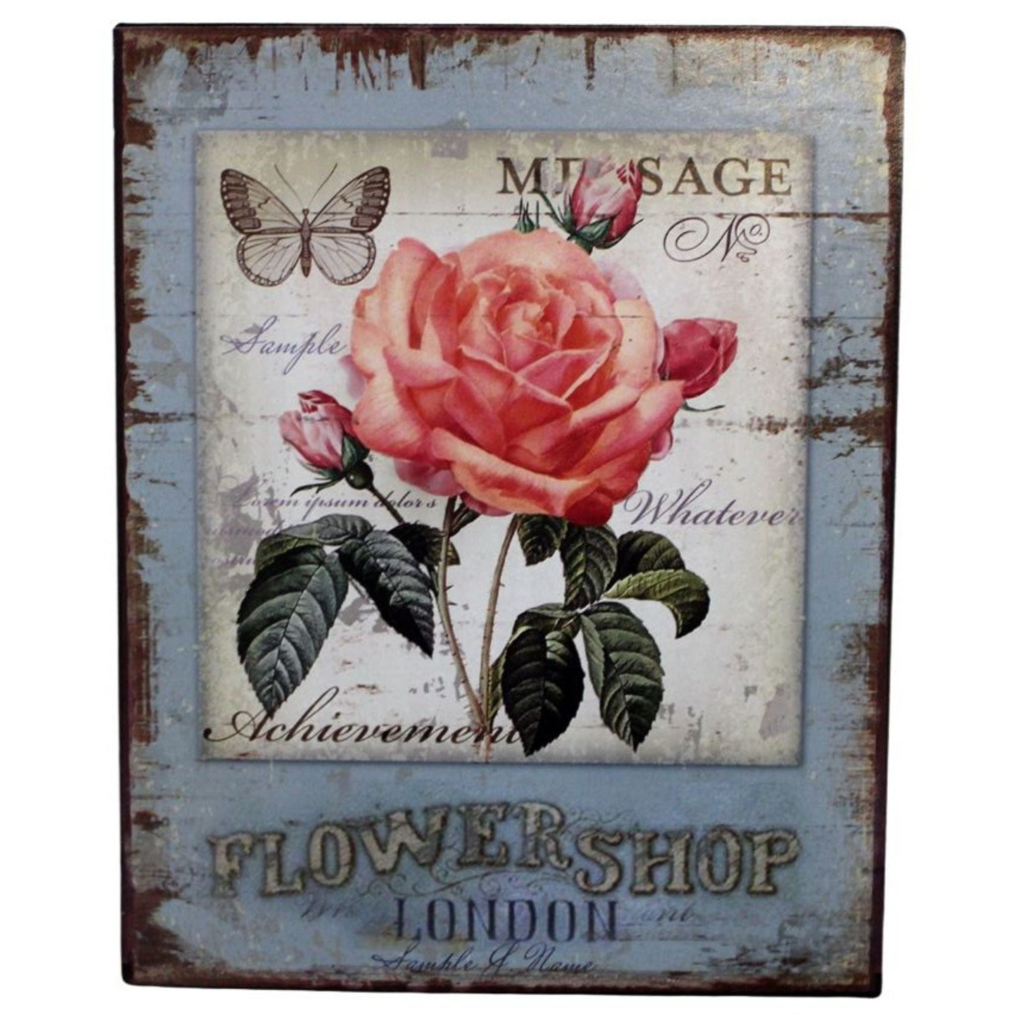 Shabby Blechschild Flowershop London Dekoschild Vintage