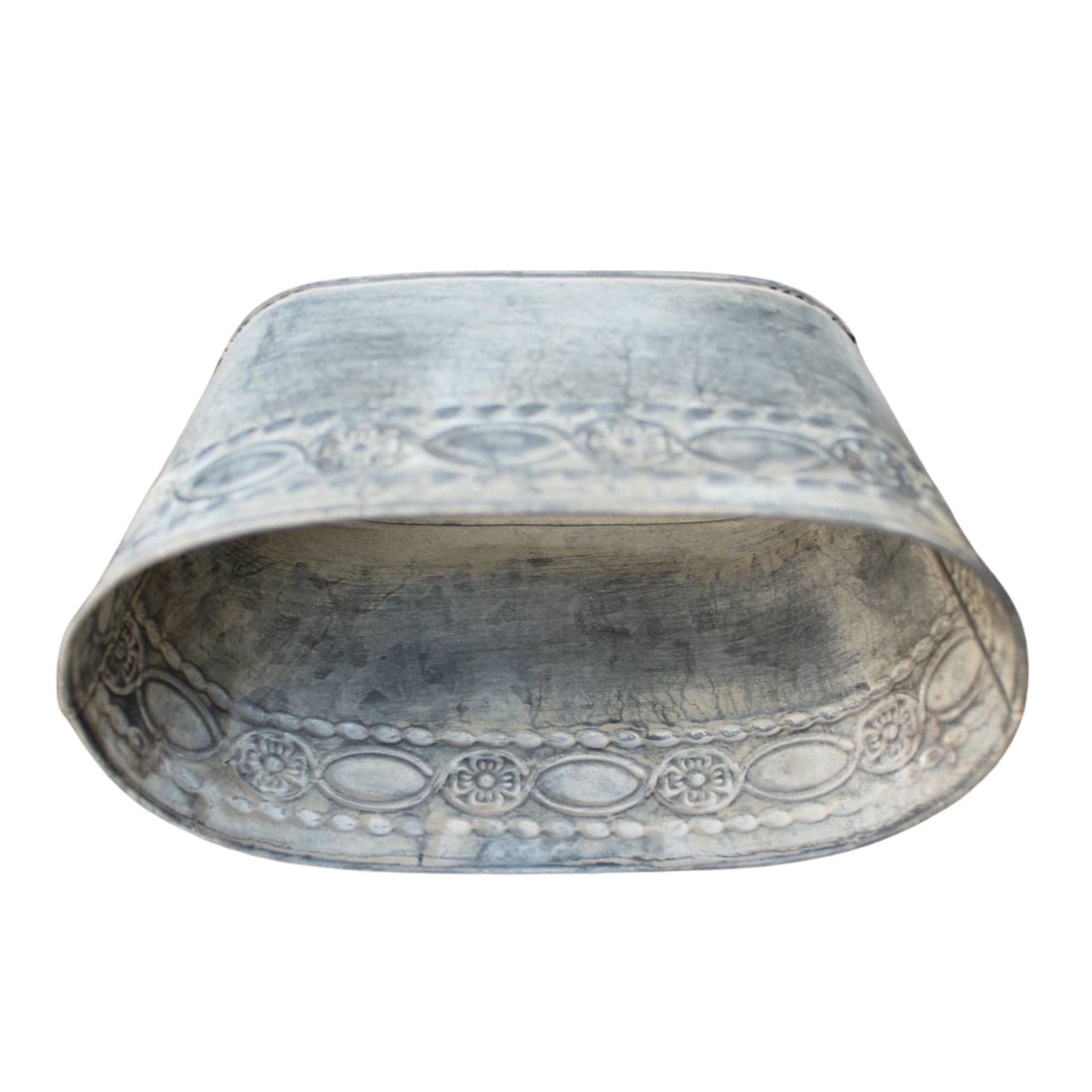 Zink Pflanzschale oval Ornament Relief Vintage 22cm
