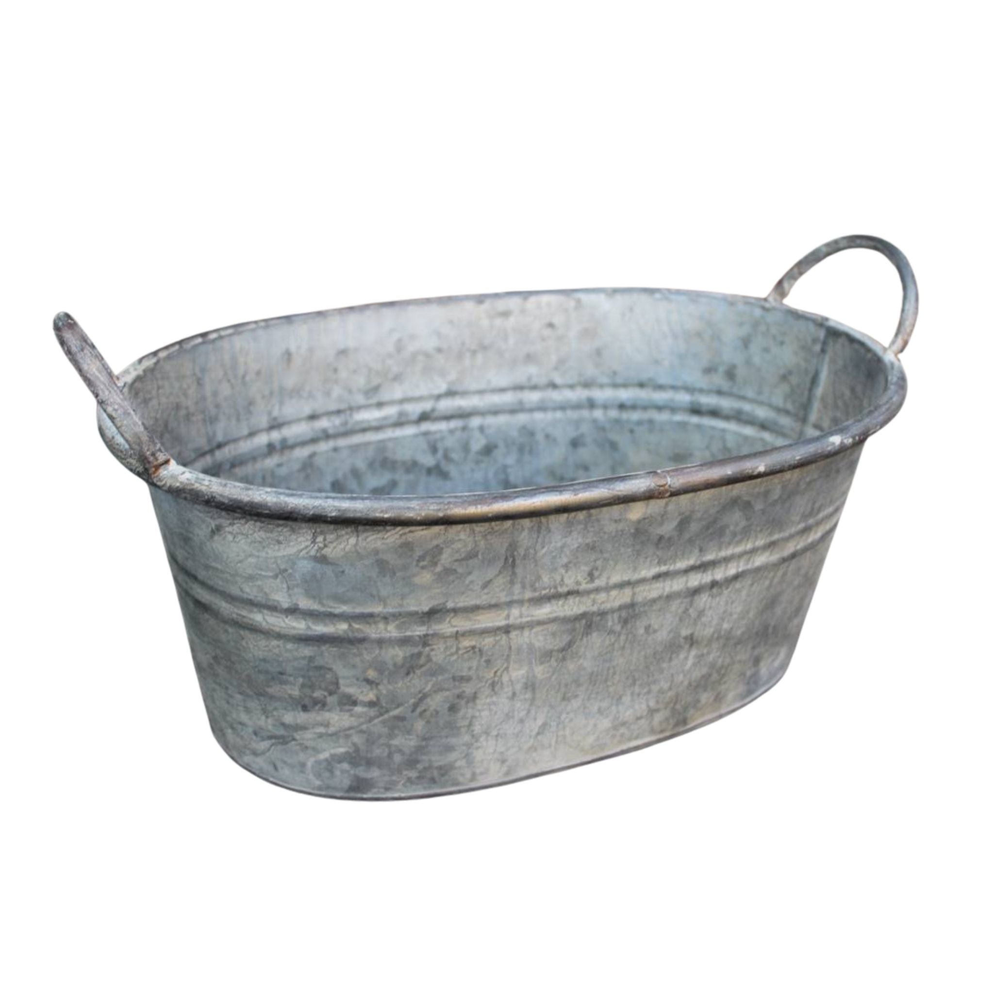 Zink Pflanzkübel oval mit Griffen Vintage 35cm
