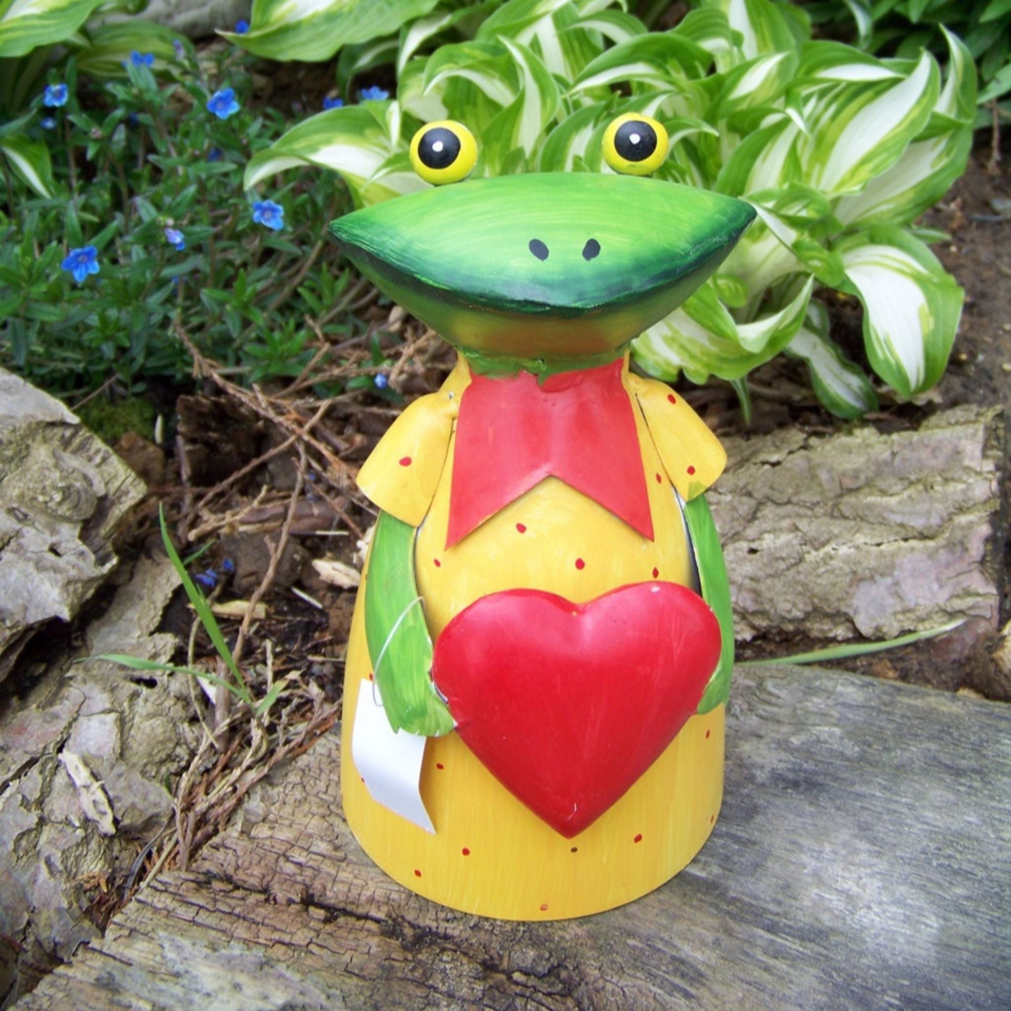 Gartenfigur Zaunhocker Frosch Dame mit Herz Metall 18,5cm