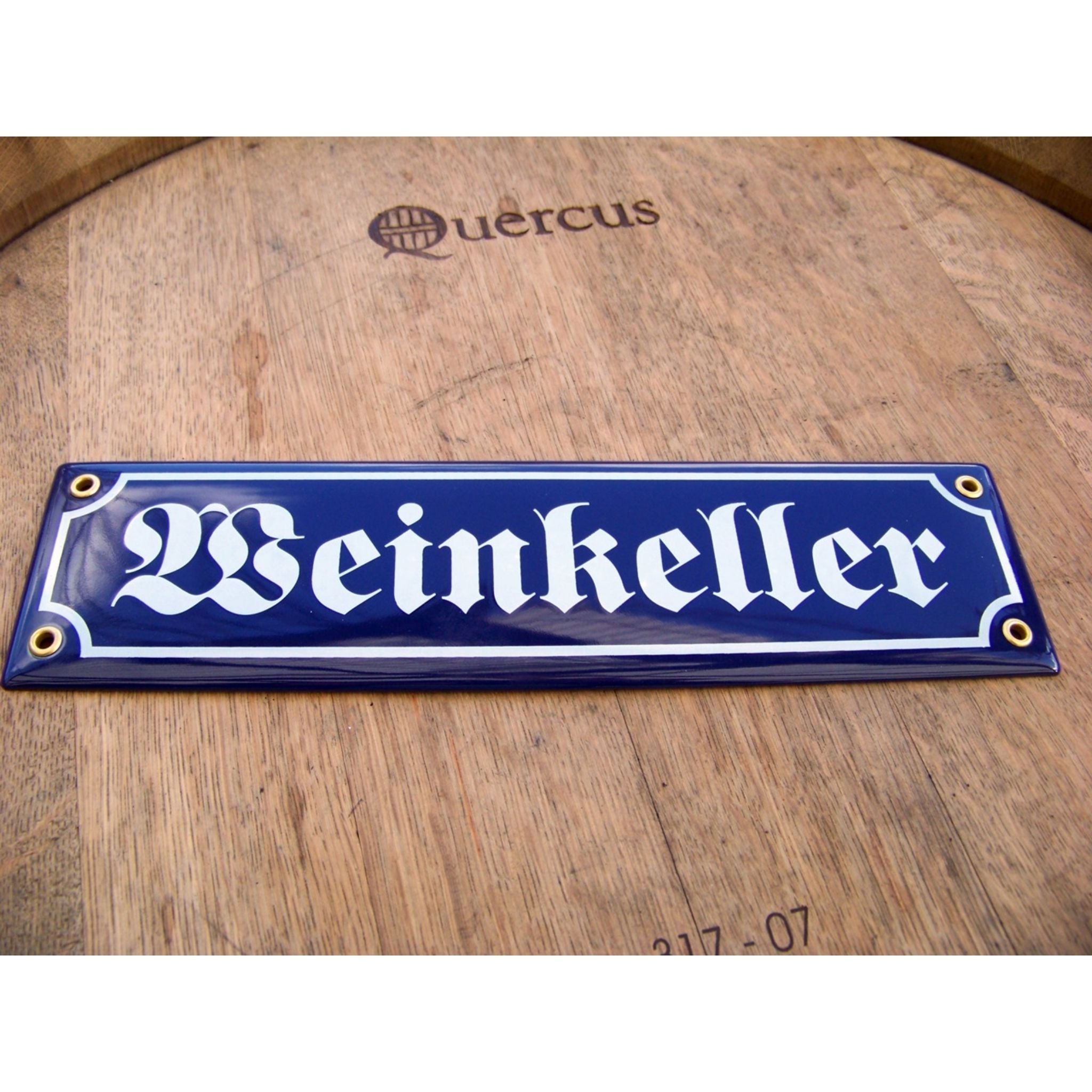 Emaille Schild Weinkeller Blau Weiß  Nostalgie-Stil 30x8 cm
