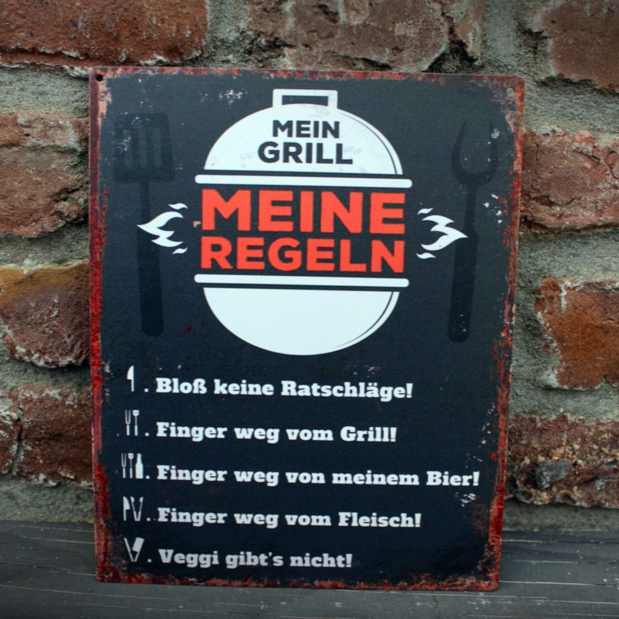 Shabby Blechschild Grillregeln Wanddeko