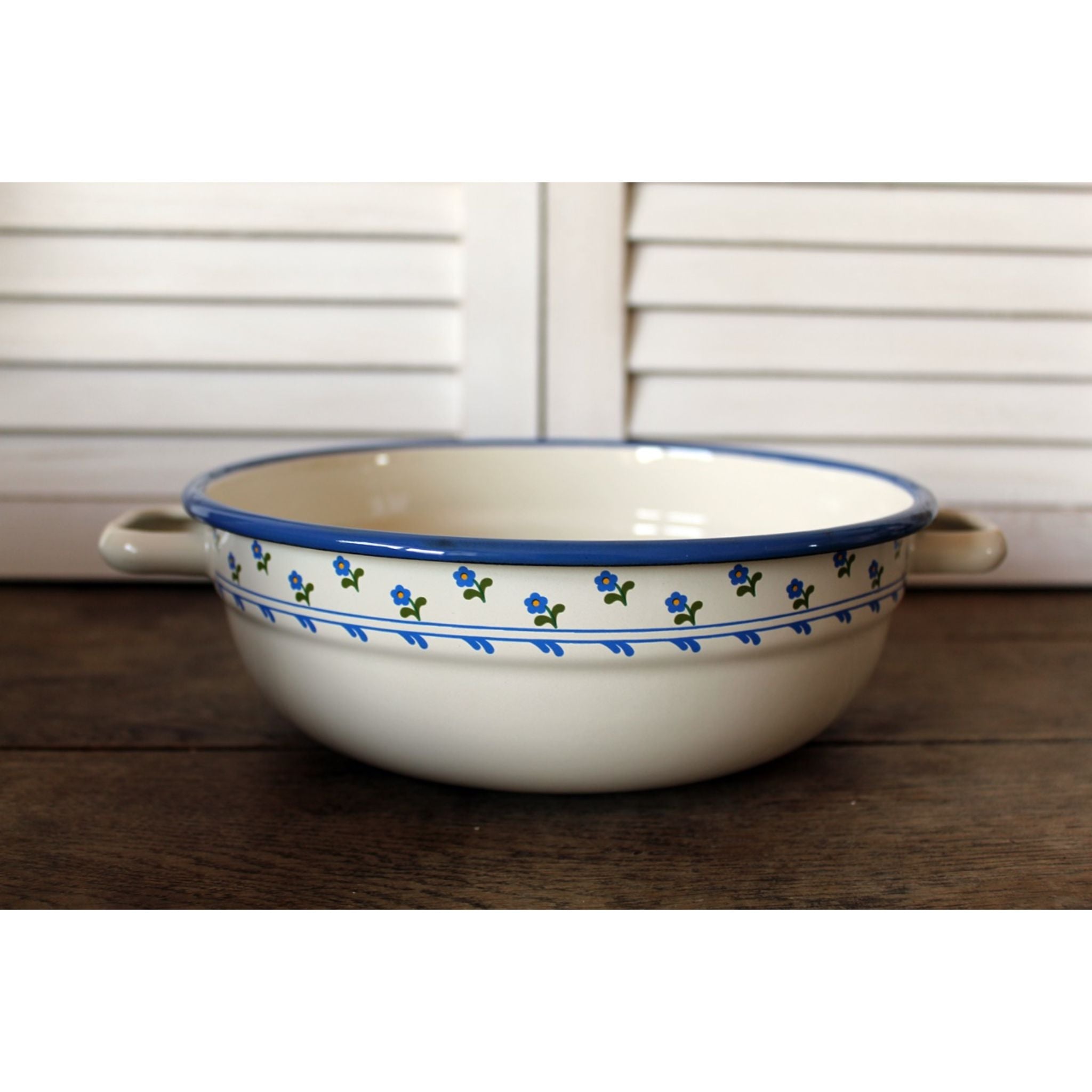 Emaille Servierschale & Auflaufform Blümchen-Dekor 20cm