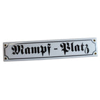 Emaille Schild Mampf-Platz Weiß Schwarz 40x8cm