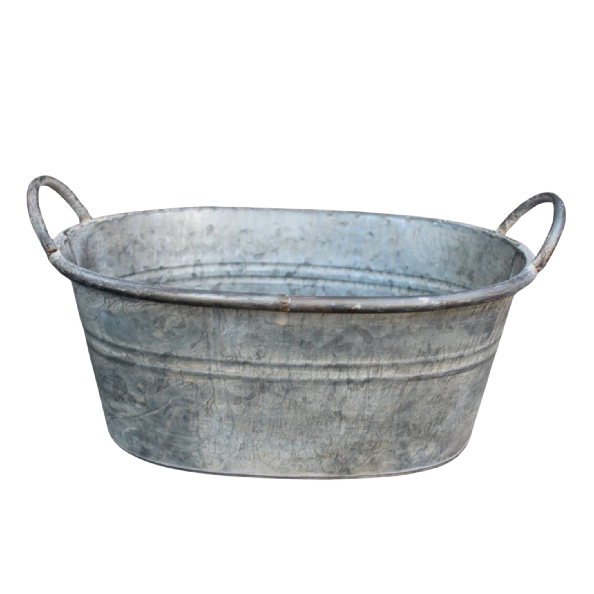 Zink Pflanzkübel oval mit Griffen Vintage 35cm