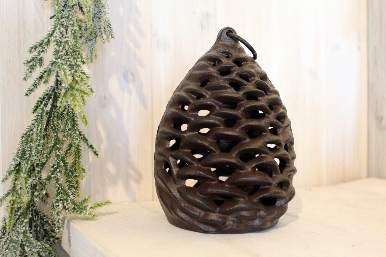Windlicht Tannenzapfen groß Gusseisen H19cm Landhausstil