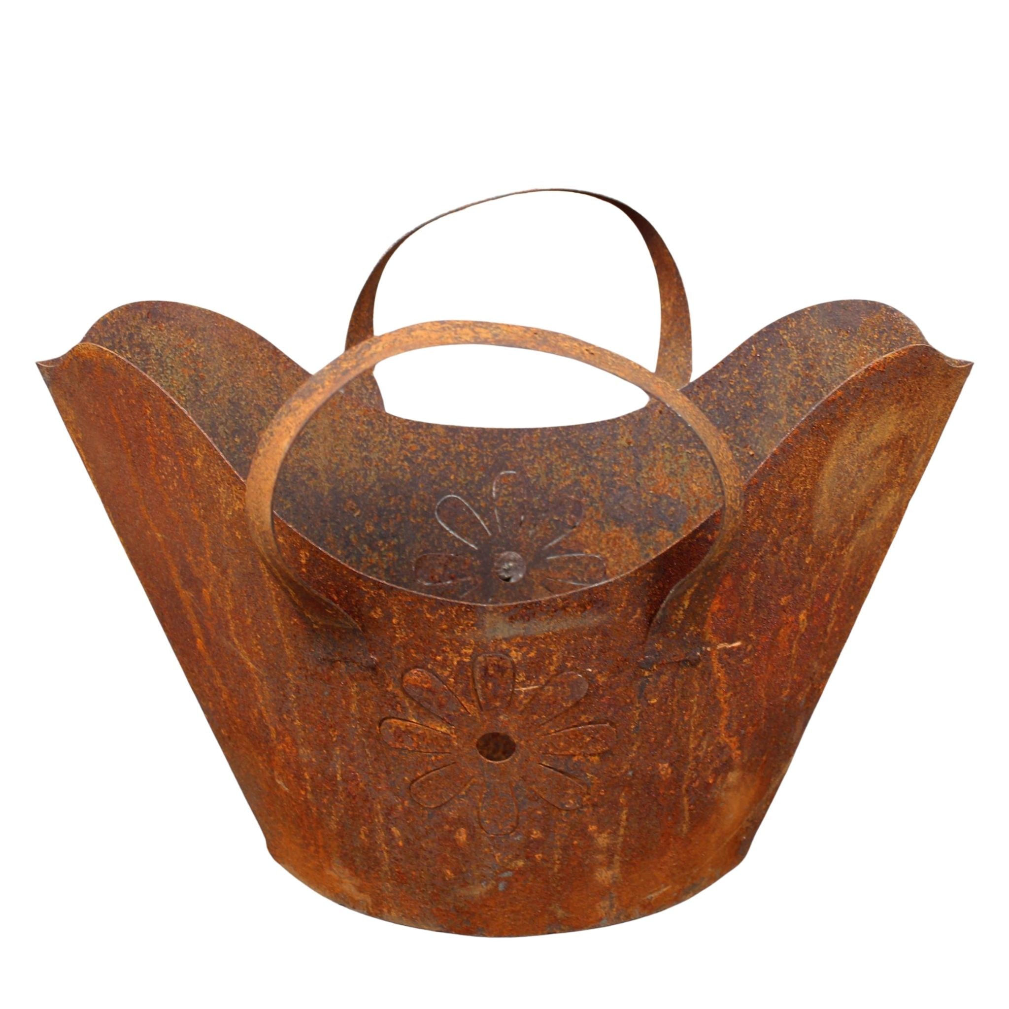 Rost Pflanztasche Dekokorb mit Blüten 42 cm