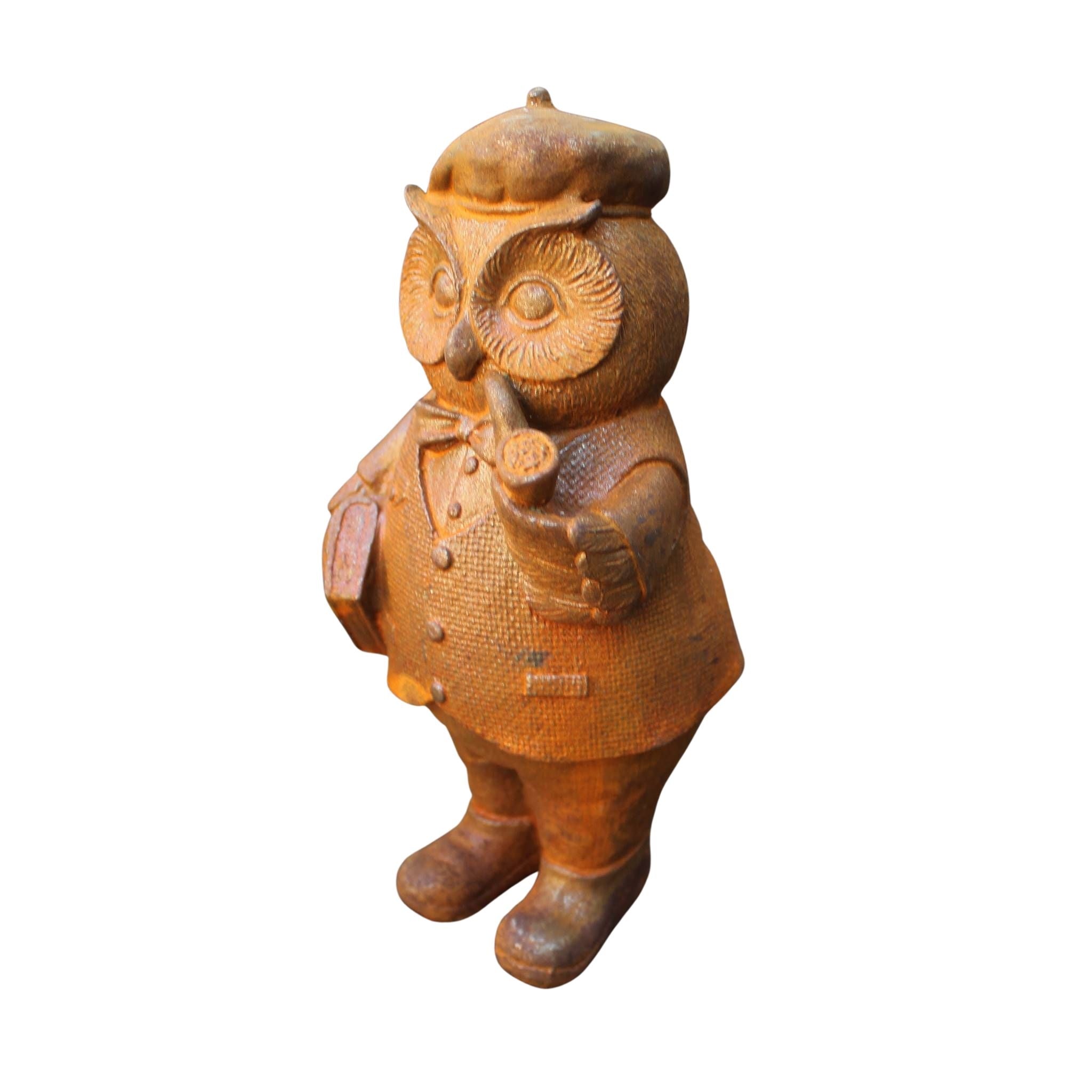 Edelrost Gartenfigur Eule Professor Vintage Look 20cm