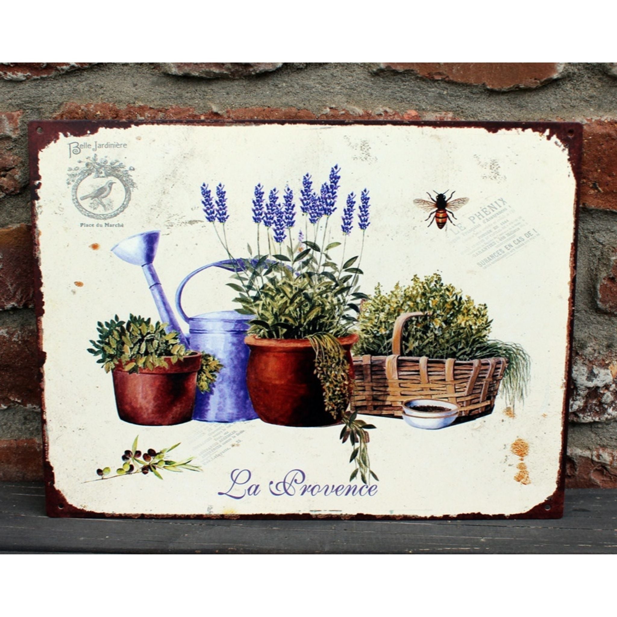 Shabby Blechschild Lavendel Gießkanne Blumentopf